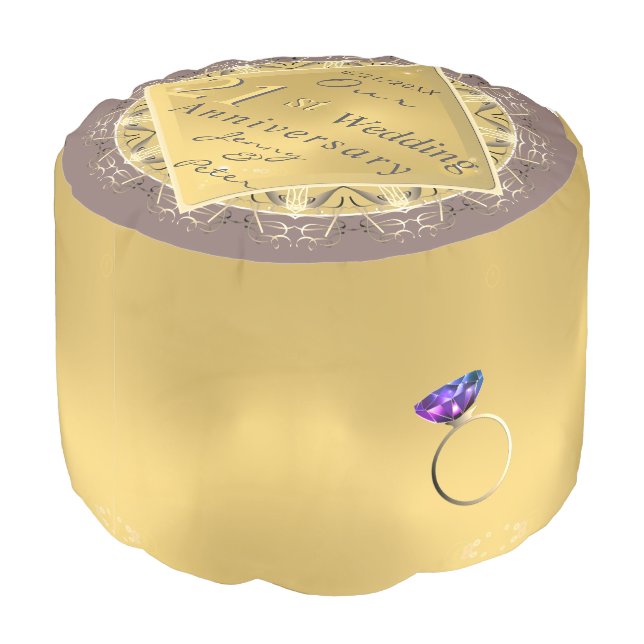 21st Wedding Anniversary Brass & Iolite Round Pouf (Angled Back)