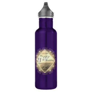 21st Wedding Anniversary Brass Iolite Stainless Steel Water Bottle