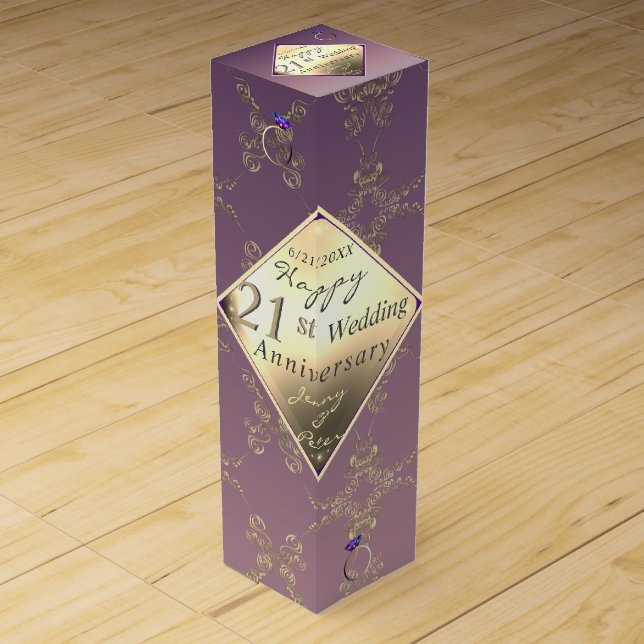 21st Wedding Anniversary Brass & Iolite Wine Box (Front)