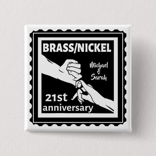 21st wedding anniversary brass nickel traditional button (Front)