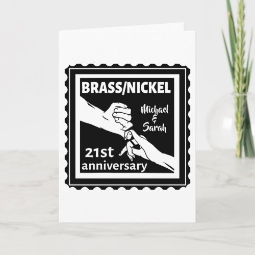 21st wedding anniversary brass nickel traditional card