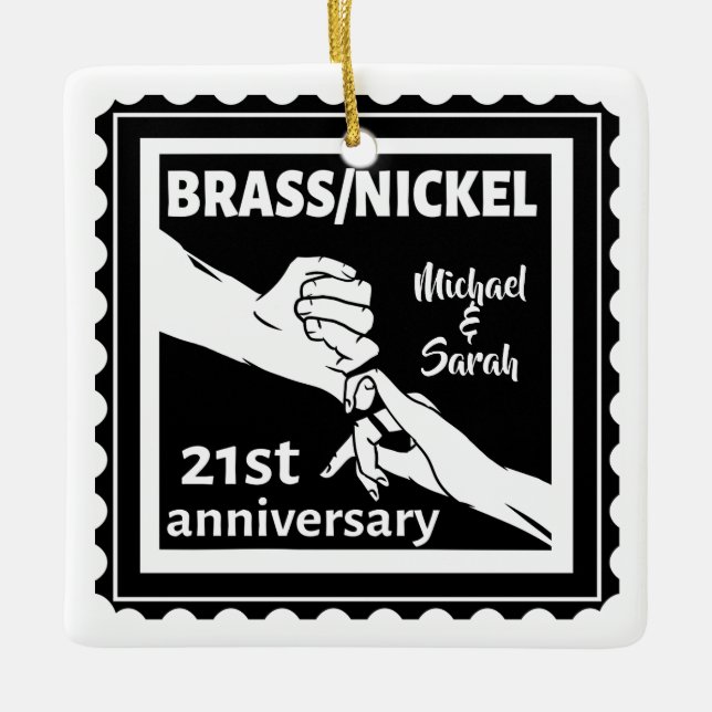 21st wedding anniversary brass nickel traditional ceramic ornament (Front)