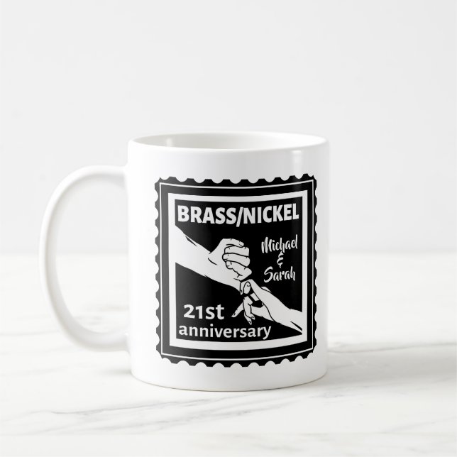 21st wedding anniversary brass nickel traditional coffee mug (Left)