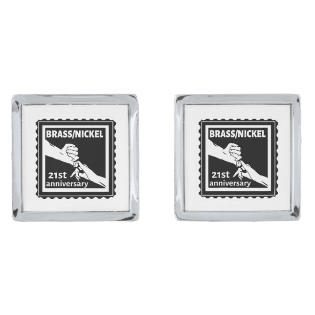21st wedding anniversary brass nickel traditional cufflinks (Front)