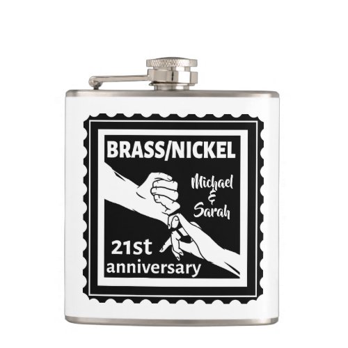 21st wedding anniversary brass nickel traditional flask