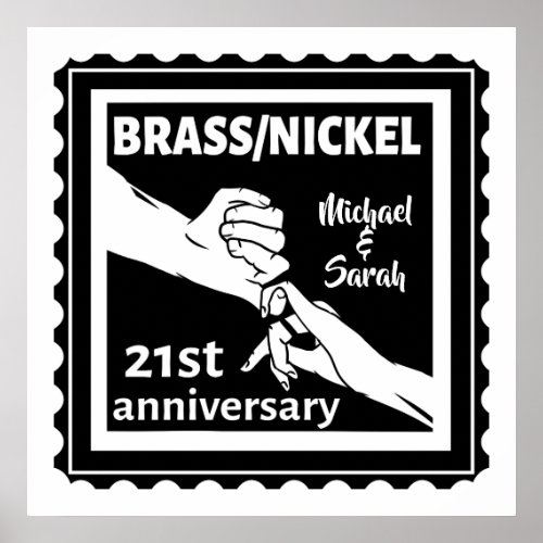 21st wedding anniversary brass nickel traditional poster