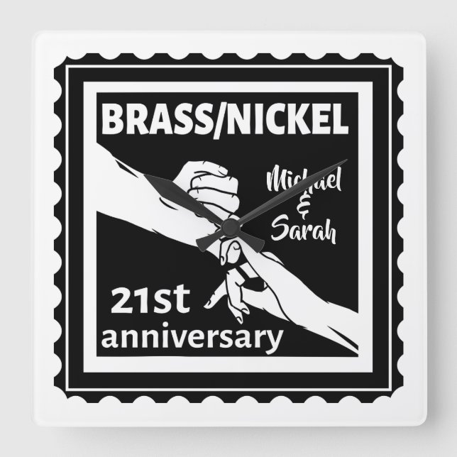 21st wedding anniversary brass nickel traditional square wall clock (Front)