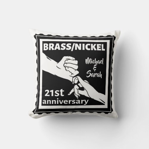 21st wedding anniversary brass nickel traditional throw pillow