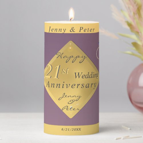 21st Wedding Anniversary Brass  Pillar Candle