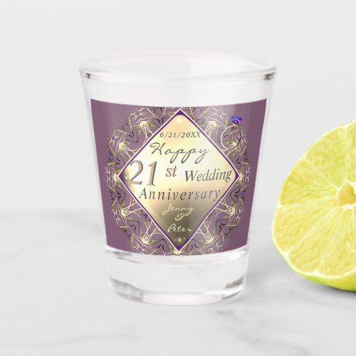 21st Wedding Anniversary Brass  Shot Glass