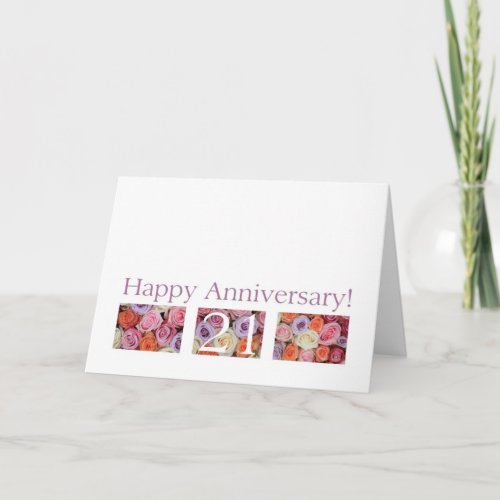 21st Wedding Anniversary Card pastel roses