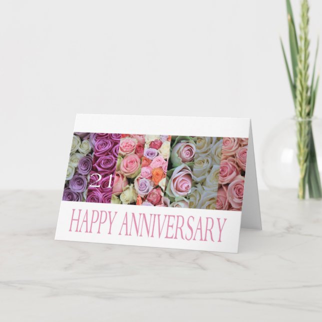 21st Wedding Anniversary Card pastel roses (Front)