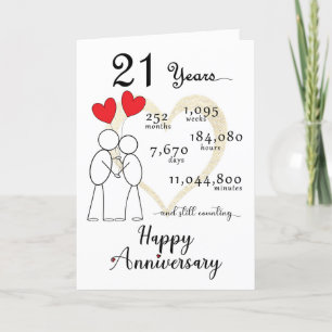 21st Wedding Anniversary Card with heart balloons