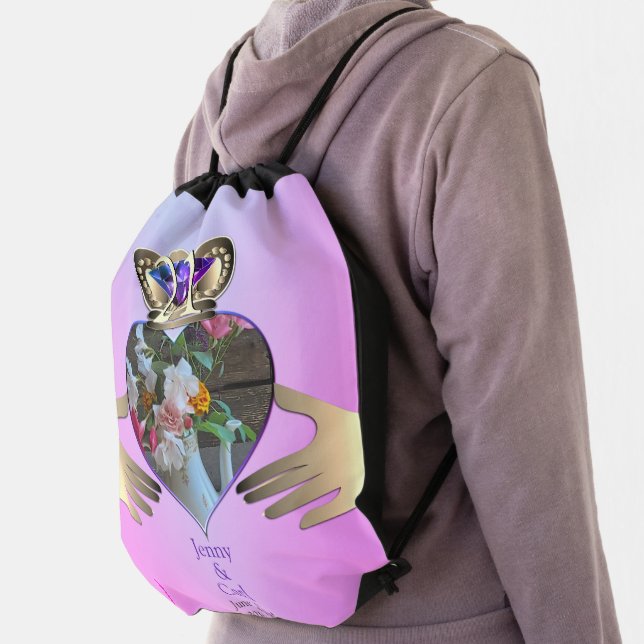 21st Wedding Anniversary Claddaugh Photo   Drawstring Bag (Insitu)