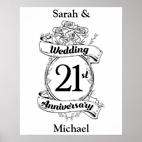 21st Wedding Anniversary Flowers Poster