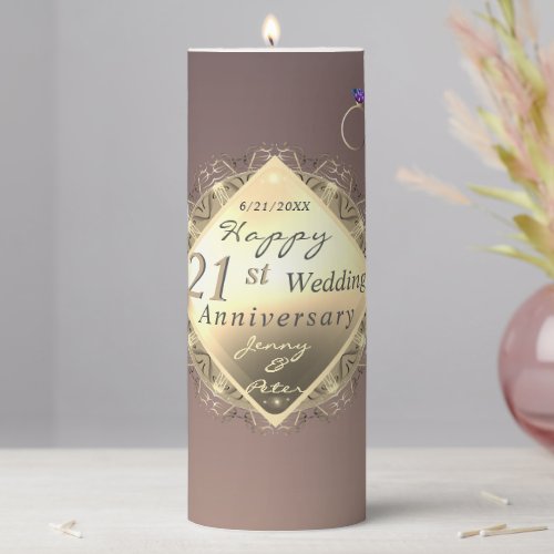 21st Wedding Anniversary Iolite Brass Pillar Candle