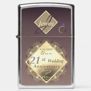 21st Wedding Anniversary Iolite& Brass Zippo Lighter