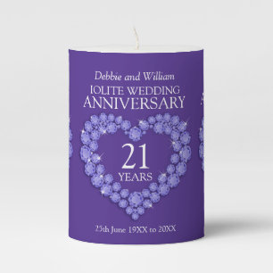 21st wedding anniversary iolite custom name pillar candle