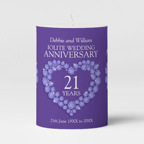 21st wedding anniversary iolite custom name pillar candle