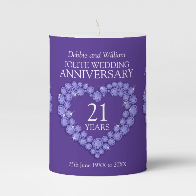 21st wedding anniversary iolite custom name pillar candle (Front)