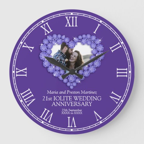 21st wedding anniversary iolite gemstone heart large clock