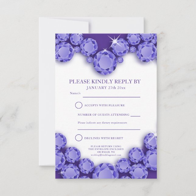 21st wedding anniversary party heart purple RSVP card (Front)