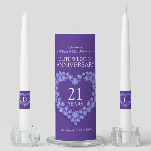21st wedding anniversary purple custom unity candle set (Front)