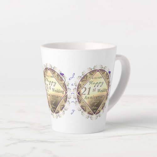 21st Wedding Anniversary White Brass  Iolite  Latte Mug