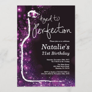 21st Wine Birthday Aged to Perfection Purple Invitation