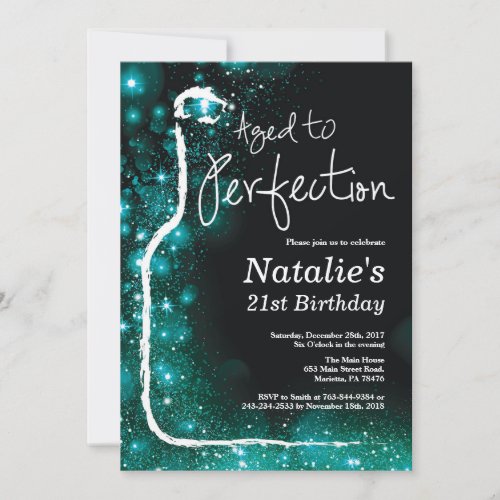 21st Wine Birthday Aged to Perfection Teal Invitation