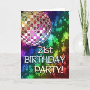 21stinvitation with disco ball and rainbow stars invitation