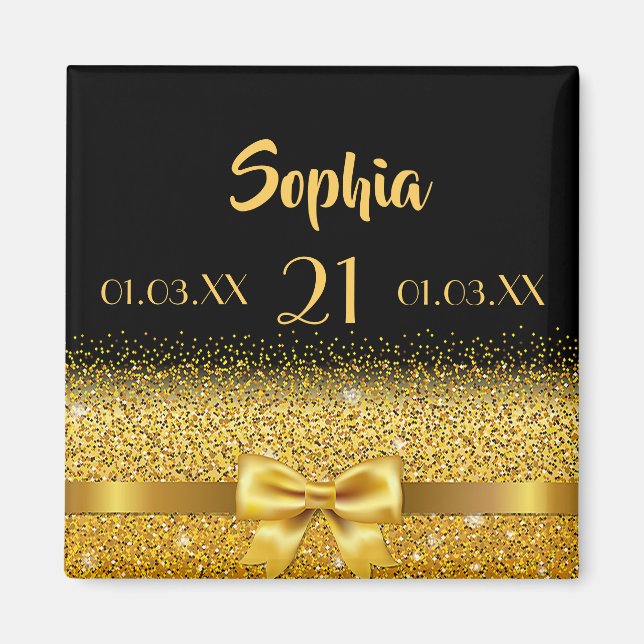 21th birthday black gold monogram dates magnet (Front)
