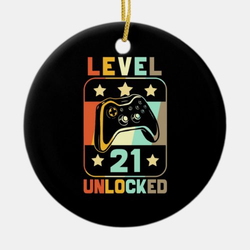 21th Birthday Gift  Level 21 Unlocked Ceramic Ornament