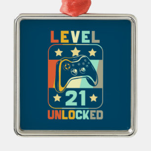 21th Birthday Gift   Level 21 Unlocked Metal Ornament