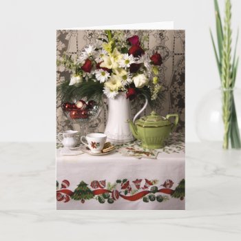 2203 Teatime Floral Still Life Christmas Holiday Card by RuthGarrison at Zazzle