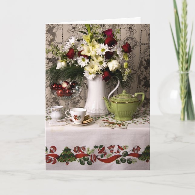 2203 Teatime Floral Still Life Christmas Holiday Card (Front)