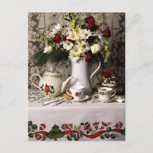 2209 Teatime Floral Still Life Christmas Holiday Postcard