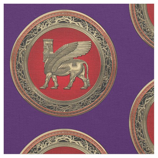 [220] Assyrian Winged Bull - Gold Lamassu Fabric