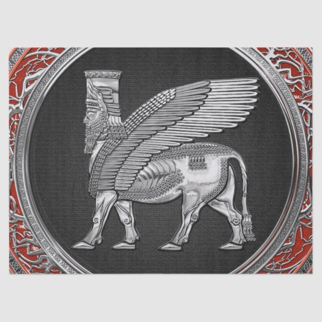 [220] Assyrian Winged Bull - Silver Lamassu Tissue Paper (Front)
