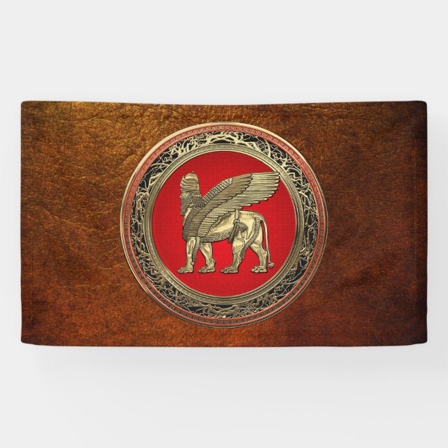 [220] Assyrian Winged Lion - Gold Lamassu Banner (Horizontal)