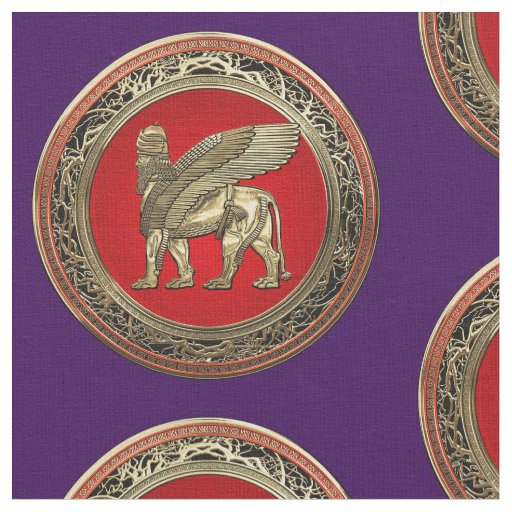 [220] Assyrian Winged Lion - Gold Lamassu Fabric