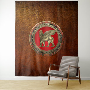 [220] Assyrian Winged Lion - Gold Lamassu Tapestry
