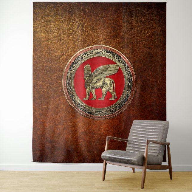 [220] Assyrian Winged Lion - Gold Lamassu Tapestry (In Situ)