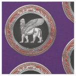 [220] Assyrian Winged Lion - Silver Lamassu Fabric