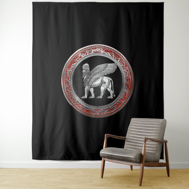 [220] Assyrian Winged Lion - Silver Lamassu Tapestry (In Situ)