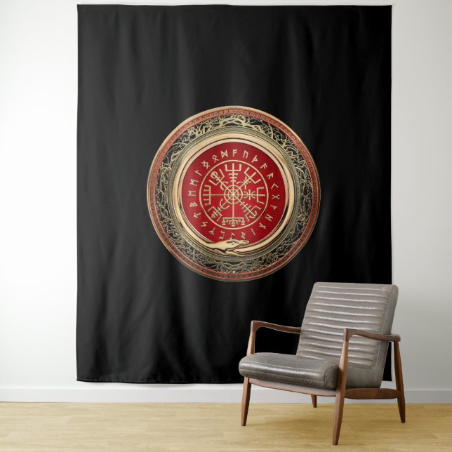 [220] Vegvisir - Viking Gold Magic Runic Compass Tapestry (In Situ)