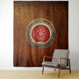 [220] Vegvisir - Viking Gold Magic Runic Compass Tapestry