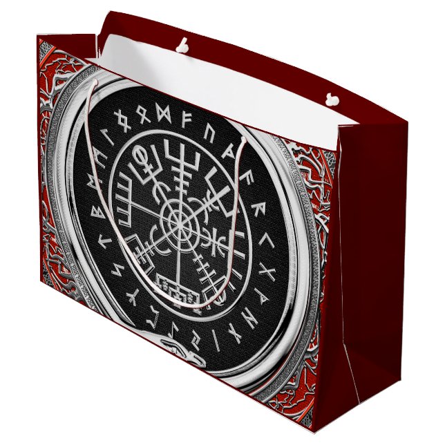 [220] Vegvisir - Viking Silver Magic Runic Compass Large Gift Bag (Back Angled)