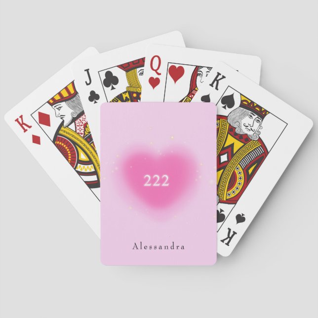 222 Modern Pink Heart Aesthetic Angel Number   Poker Cards (Back)