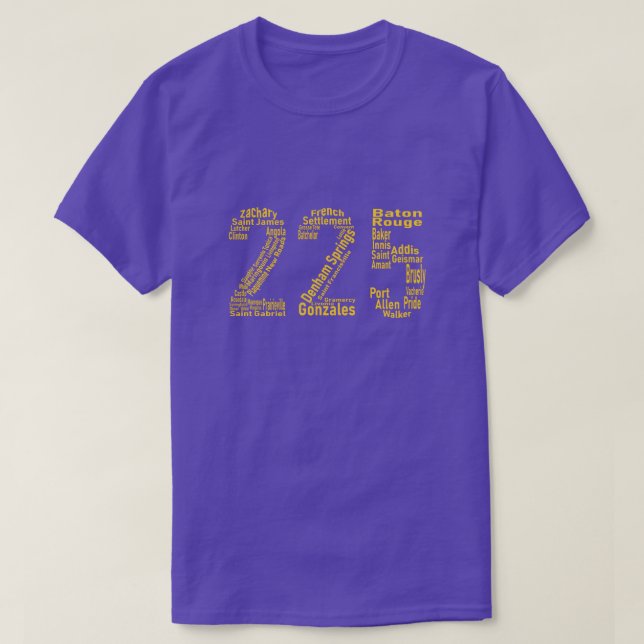 225 Baton Rouge Gonzales Denham Springs Area Code T-Shirt (Design Front)